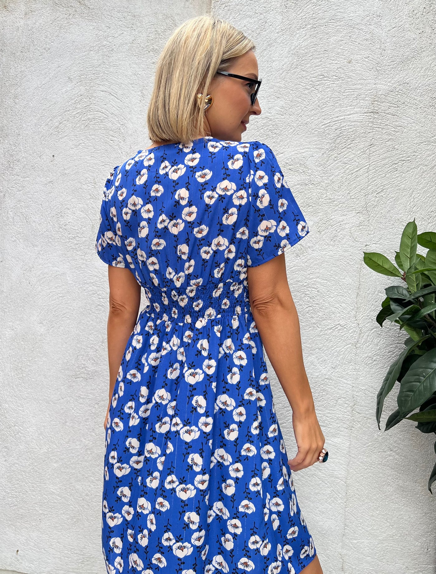 Blue Floral Short Sleeve Mini Dress r1995