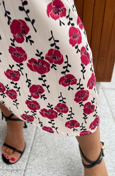 Red Floral Midi Wrap Skirt r2121