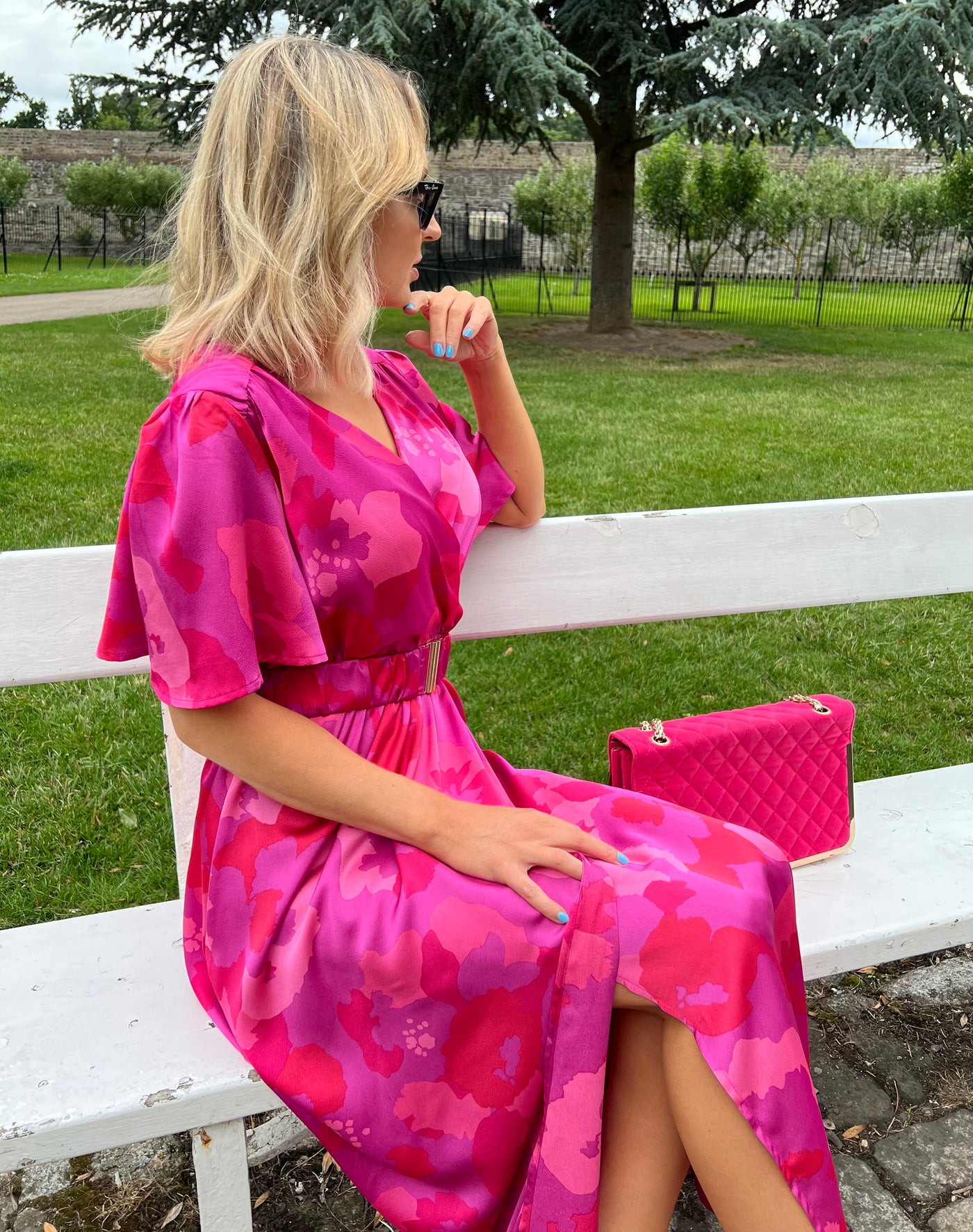 Satin Printed Flutter Sleeve Maxi Dress