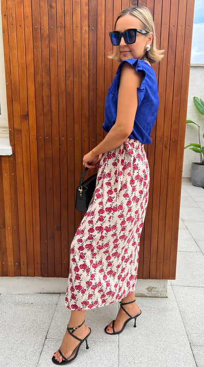 Red Floral Midi Wrap Skirt r2121