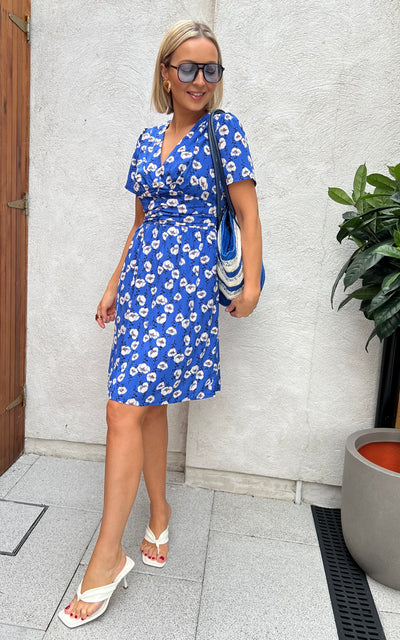 Blue Floral Short Sleeve Mini Dress r1995