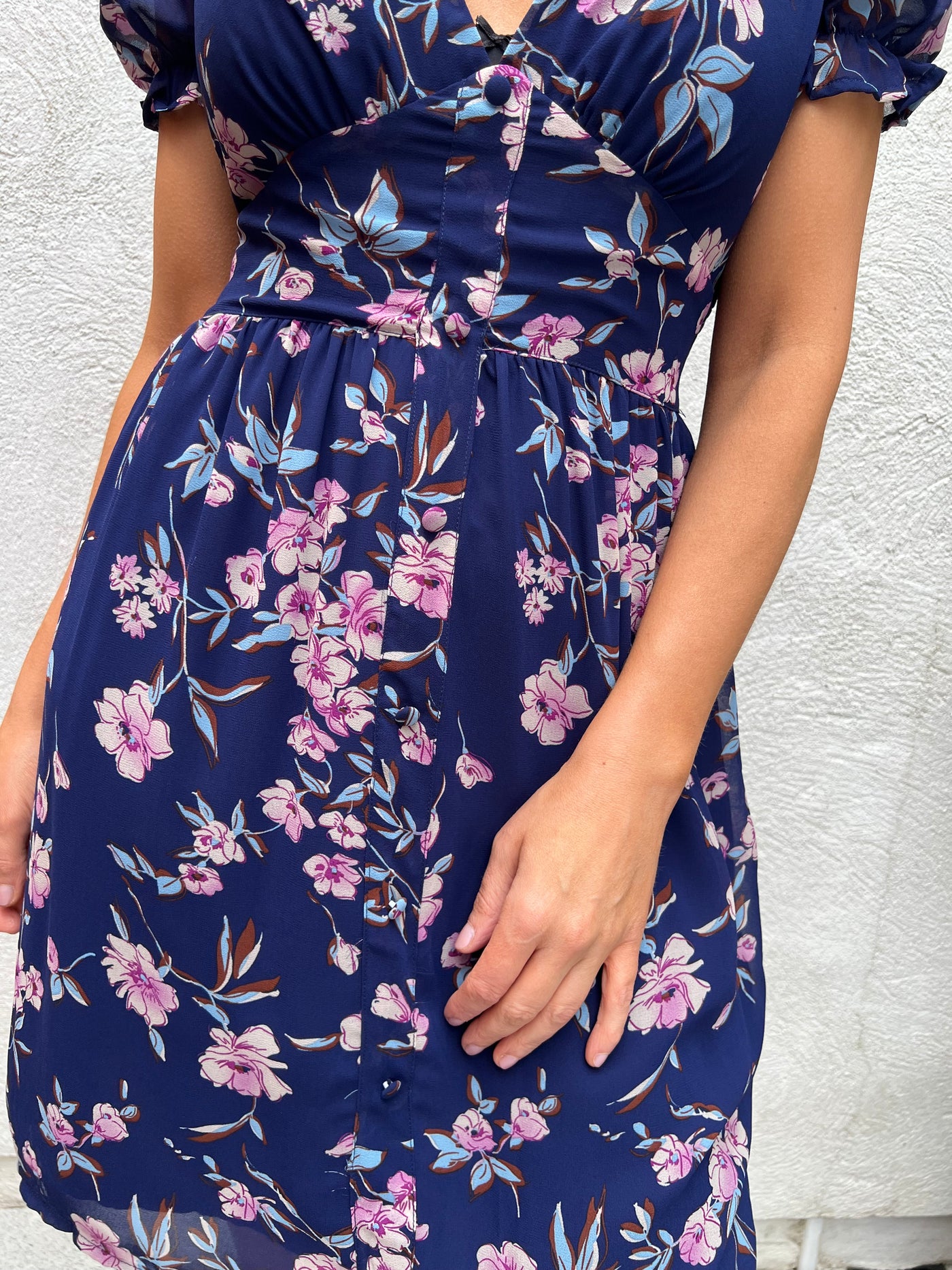 Navy Floral S/S V-Neck Mini Dress r3593