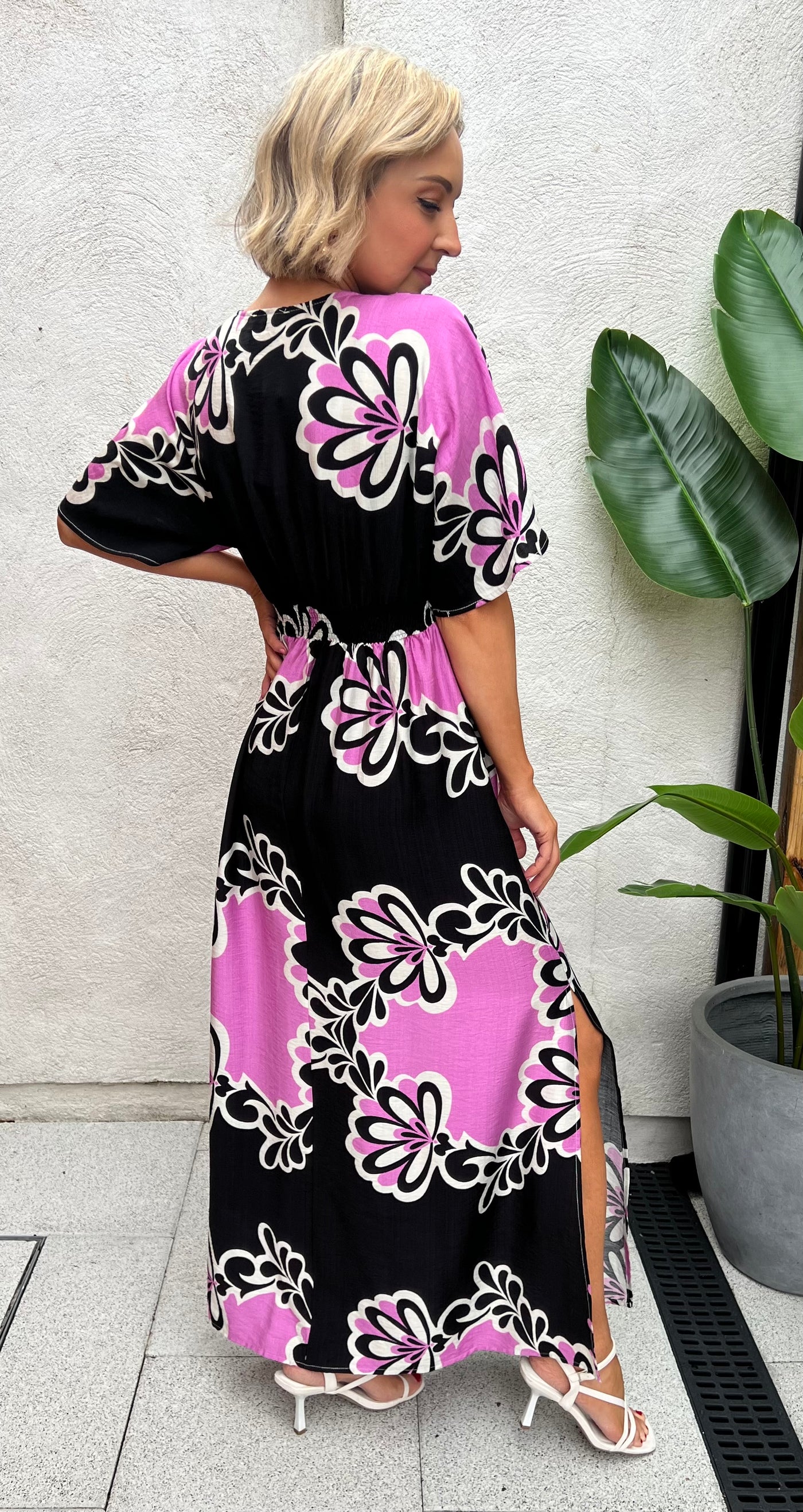 Purple Deep V-Neck Floral Print Maxi Dress r3782