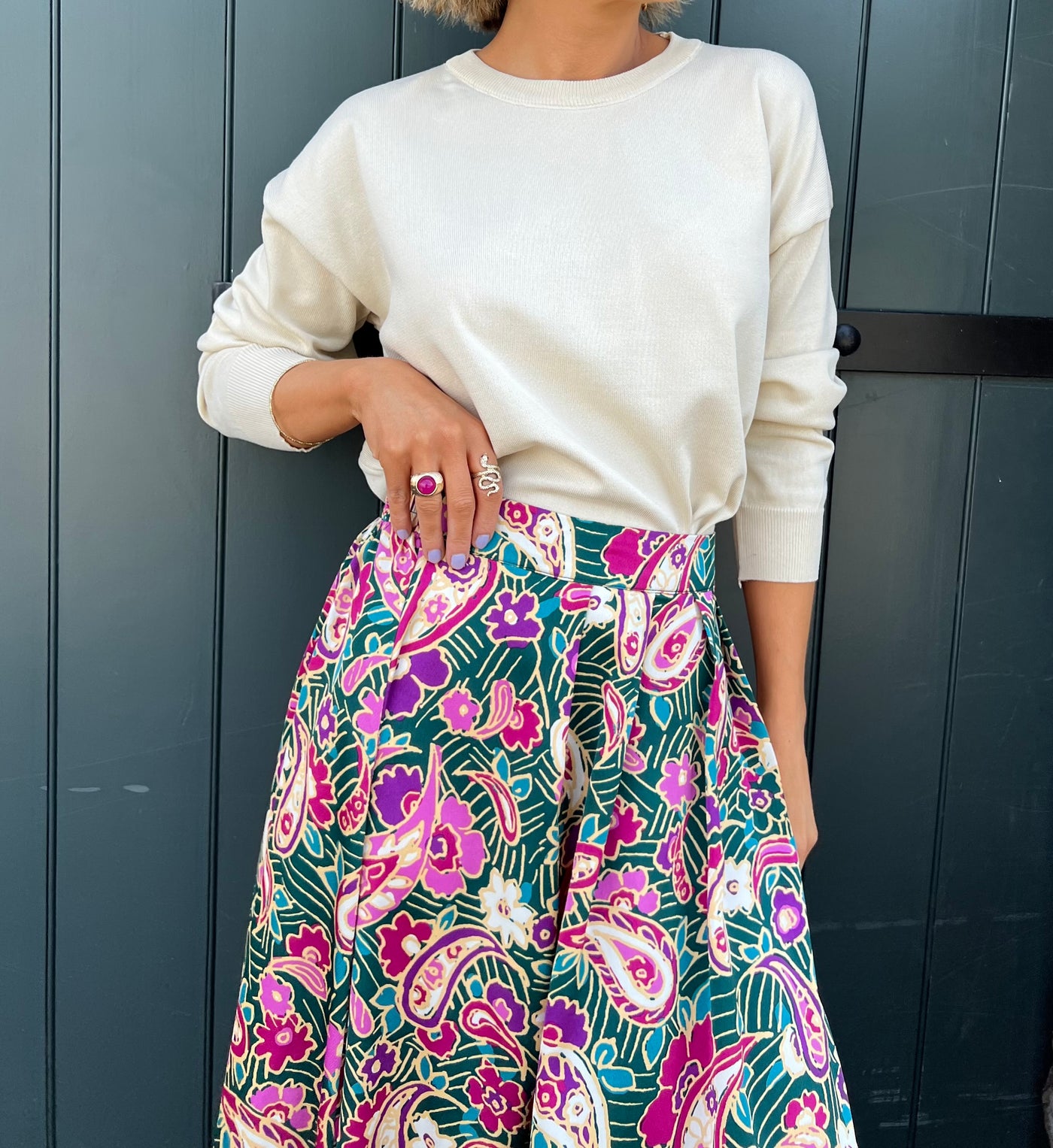 Paisley Printed Silky Maxi Skirt- Multi Colour R3136