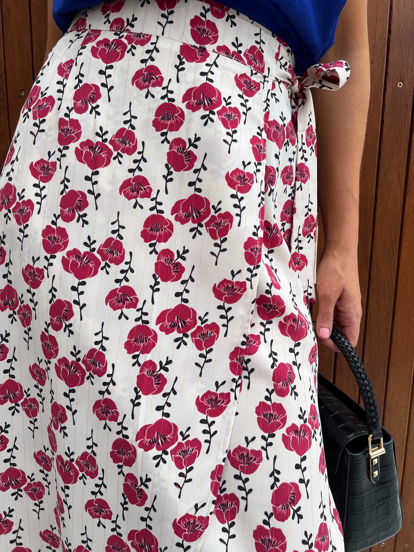 Red Floral Midi Wrap Skirt r2121